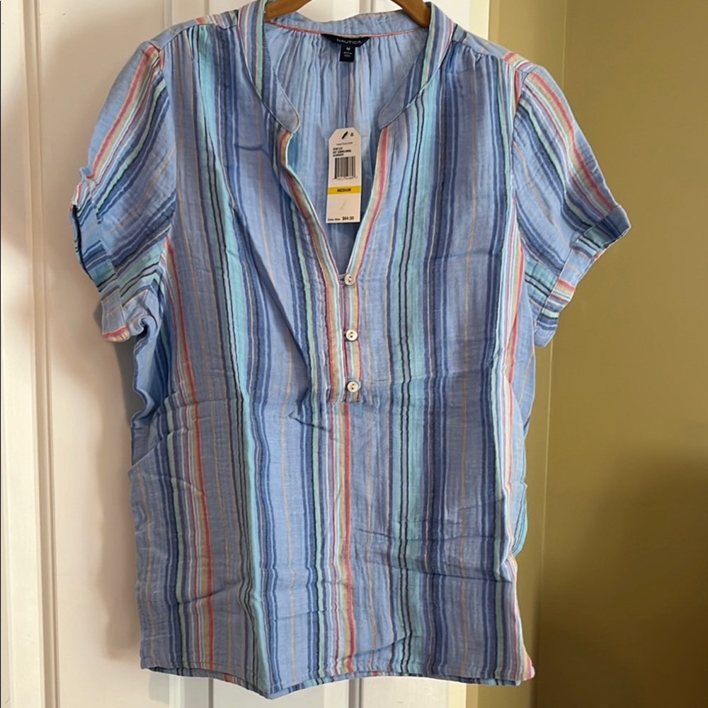 Nautica Women's Striped Blue Top